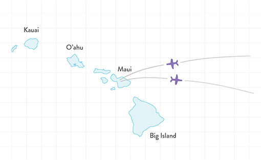 Mapa dovolenky na Havaji - ostrovy